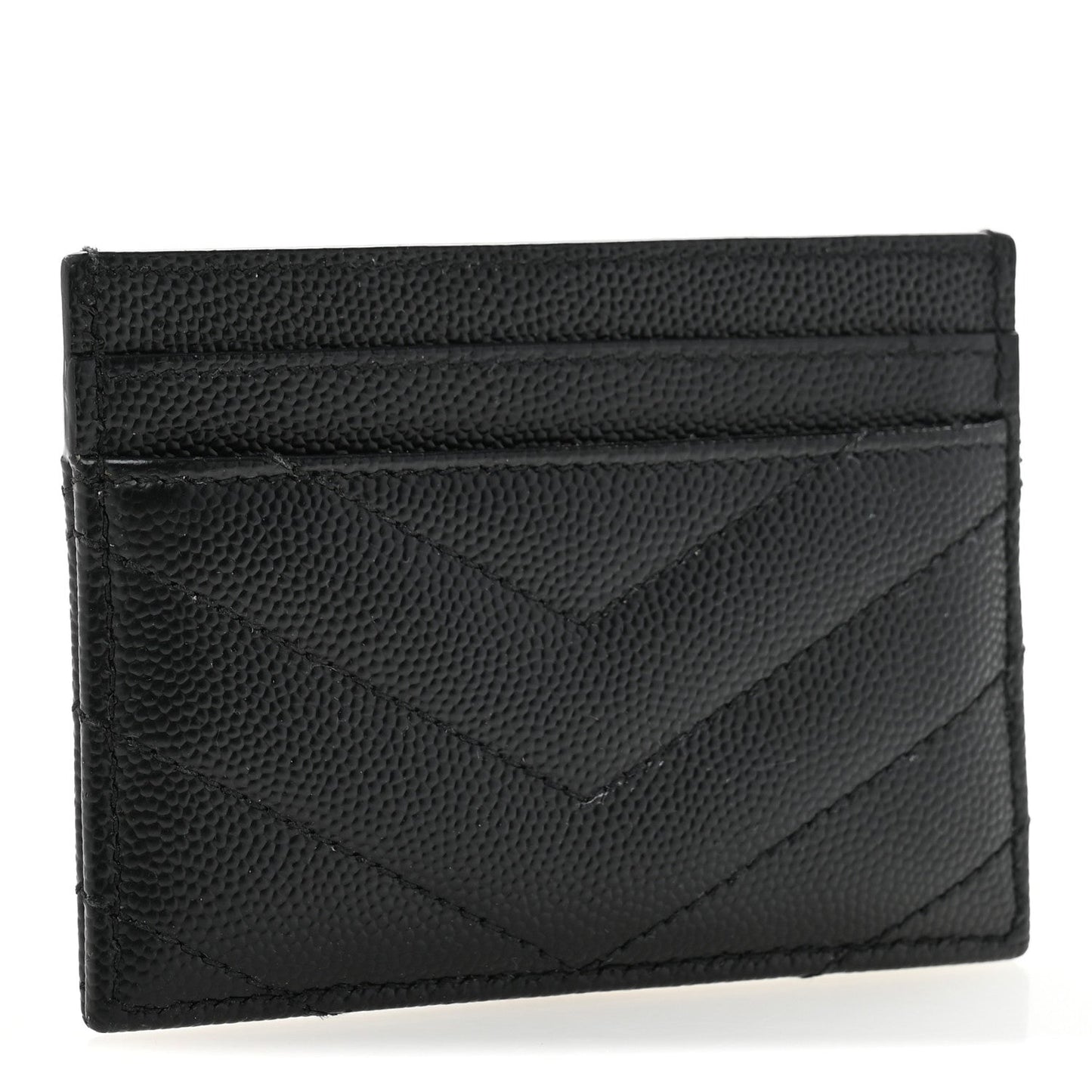 Saint Laurent Grain De Poudre Matelasse Chevron Monogram Credit Card Case Black
