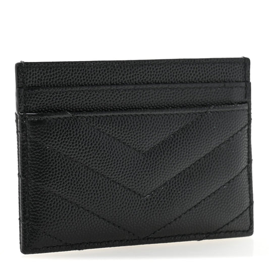 Saint Laurent Grain De Poudre Matelasse Chevron Monogram Credit Card Case Black