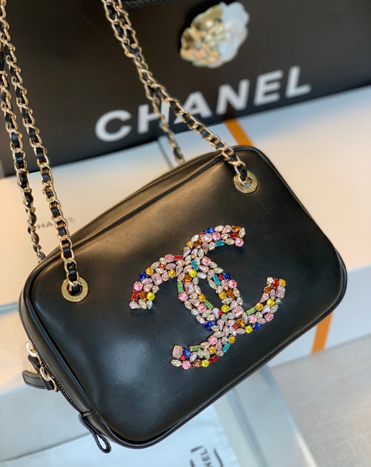 CHL -  Camera Cubic Diamonds Black Bag For Women 12.5cm/4.9in
