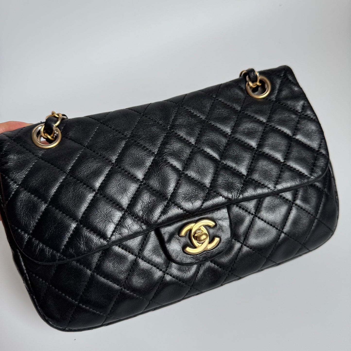 Chanel Classic Flap Medium Black Lambskin Leather Valentine Marine Charms