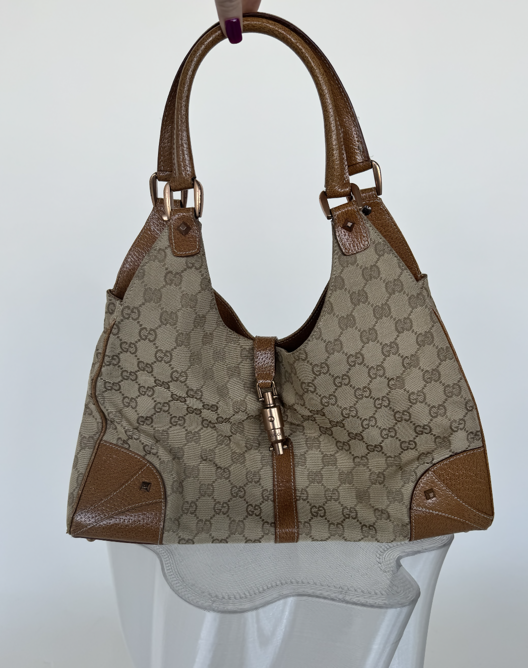 Gucci Beige GG Canvas and Leather Jackie Hobo