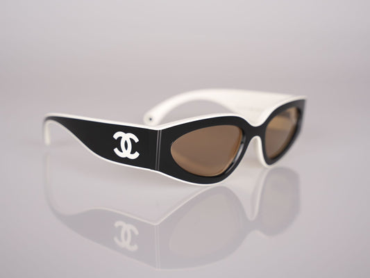 Chanel Cat Eye Sunglasses with CC Logo Black and White