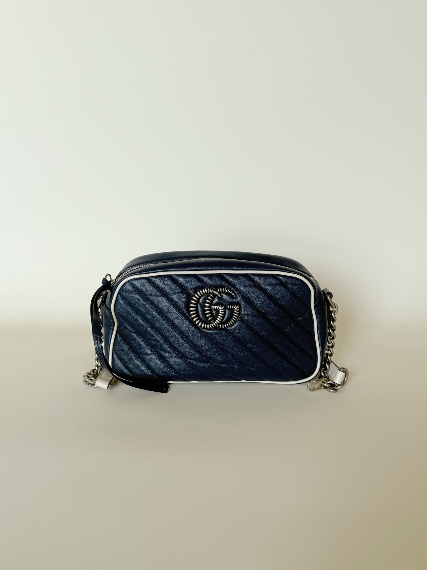 Gucci   Effect Calfskin Matelasse Diagonal Torchon GG Marmont Chain Shoulder Bag