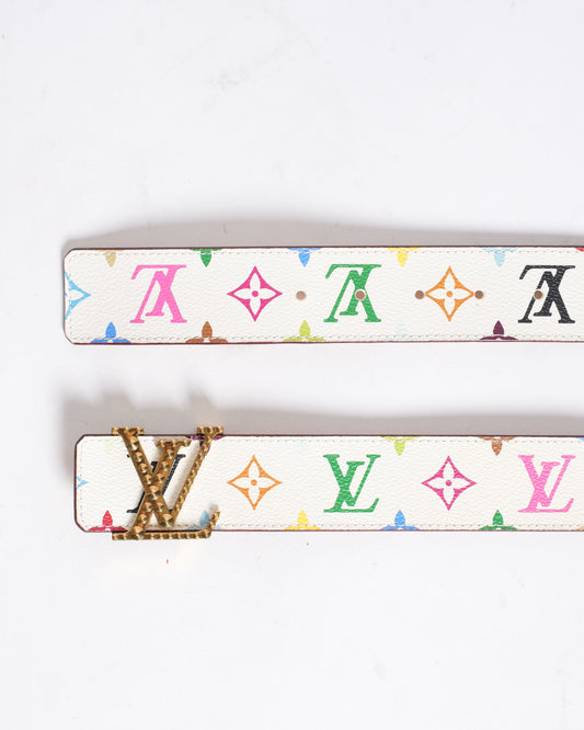 Louis Vuitton White Multicolor Monogram Canvas Studded Buckle Belt