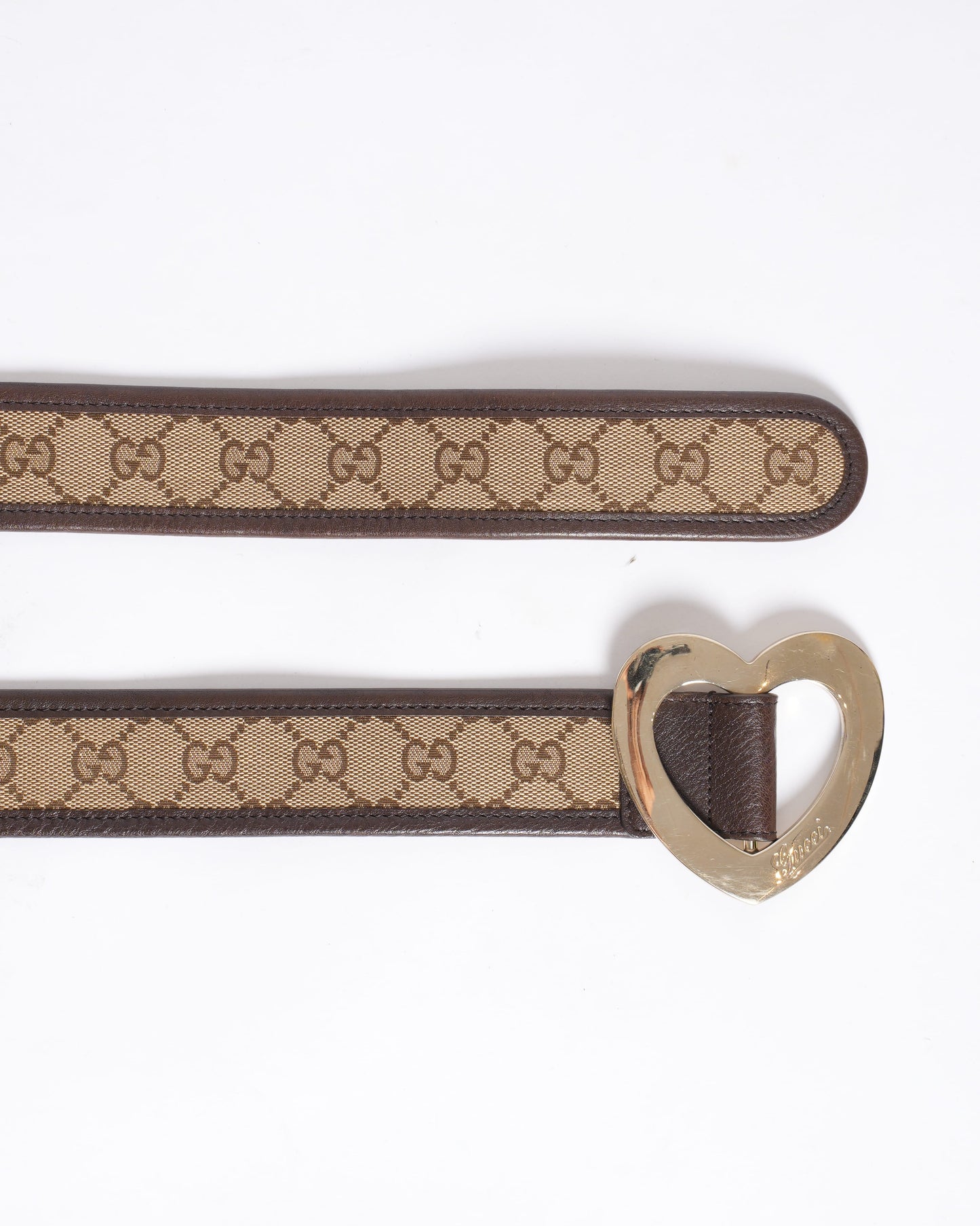 Gucci Beige GG Canvas and Leather Heart Buckle Belt