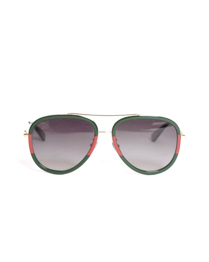 Gucci Red & Green Web Aviator Sunglasses