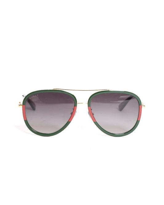 Gucci Red & Green Web Aviator Sunglasses