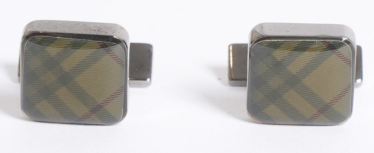 New Burberry Black & Grey Checkered Cufflinks