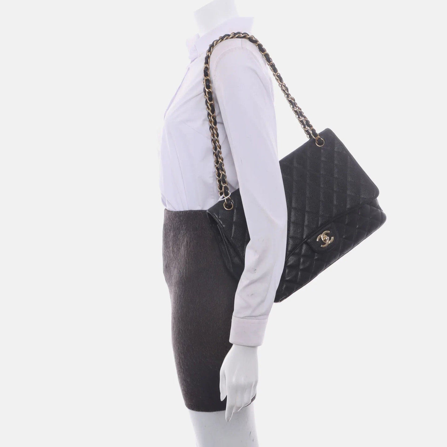 Chanel Classic Flap Maxi 2009 Black Caviar Leather Single Flap with Gold Hardware