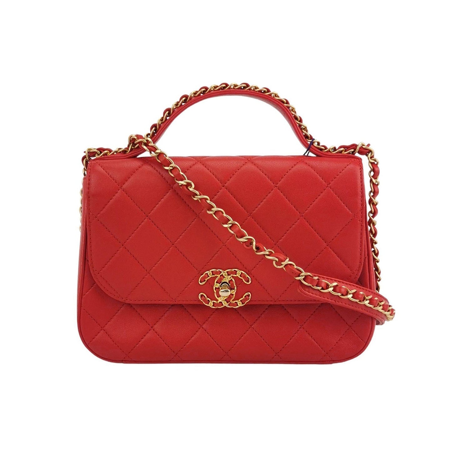 Chanel Chain Infinity Top Handle Caviar Leather Flap Satchel Red