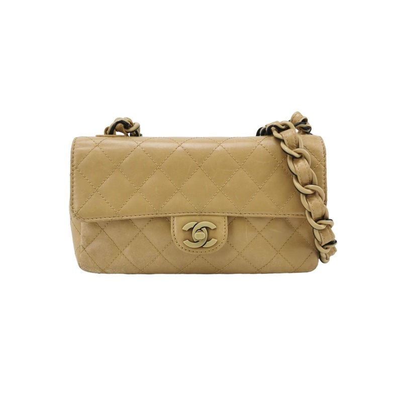 Chanel Classic Flap   Mini Beige Calfskin Bi-color Acrylic Strap Crossbody Bag, 2000-2002