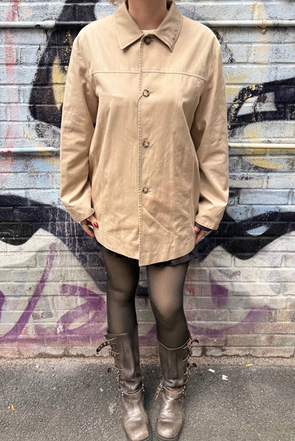 Prada Khaki Button Down Jacket Leather Lining