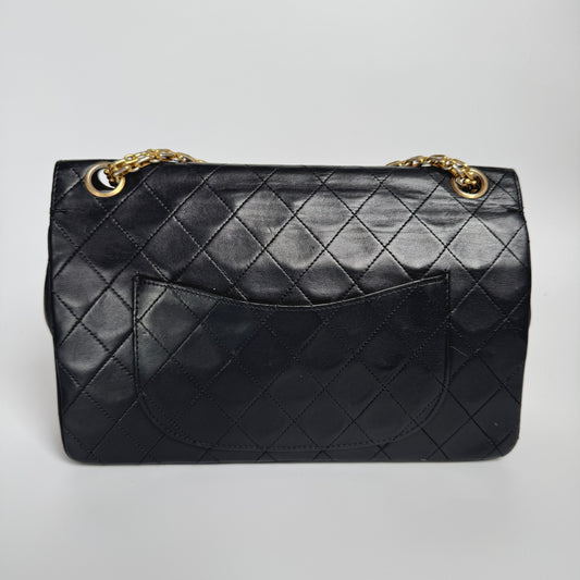 Chanel Classic Flap   Black Lambskin Leather with 24k Gold Hardware Chain Strap