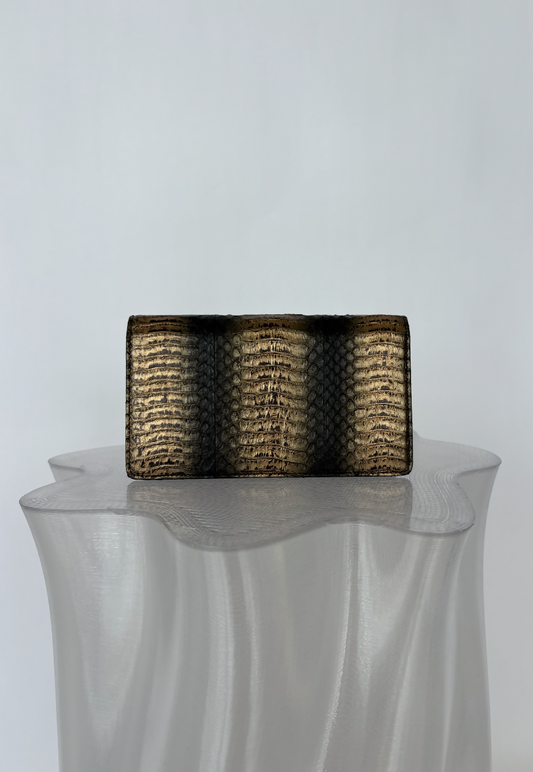 Chanel Black/Bronze Snakeskin CC Yen Wallet - FULL SET