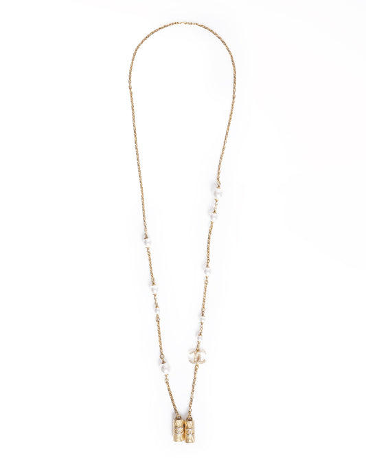 New Chanel cc pearl gold necklace