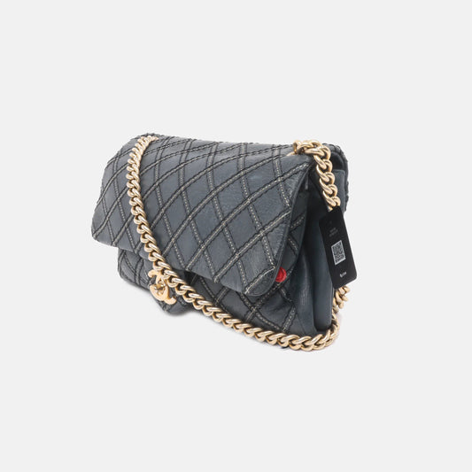 Chanel Classic Flap 2014 Medium Navy Fabric Diamond Quilting Crossbody Bag
