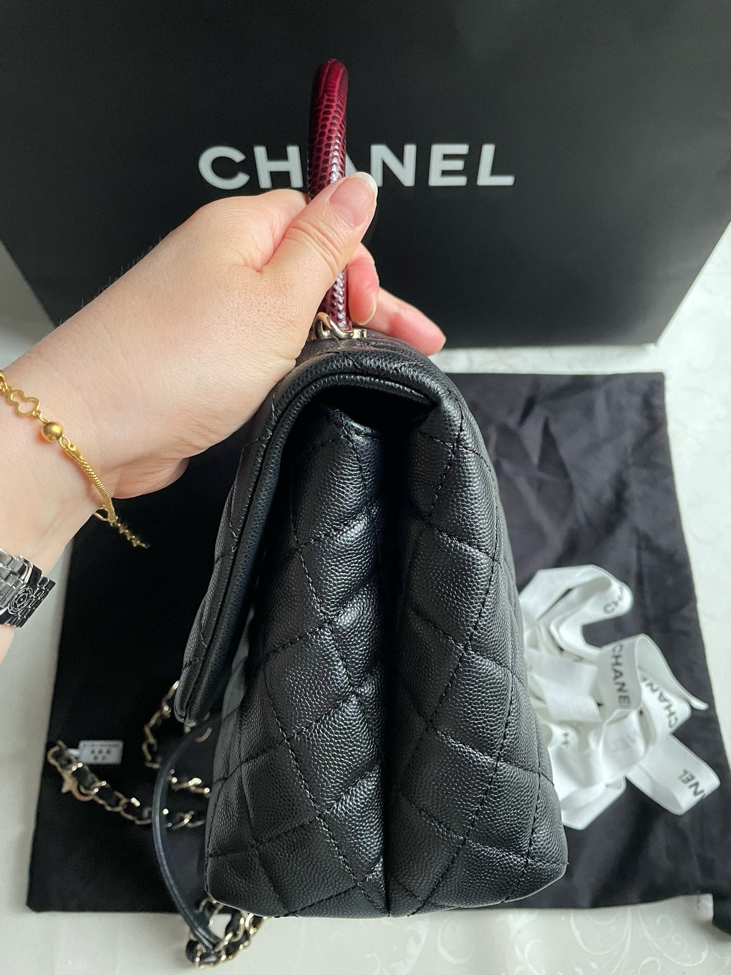 Chanel Coco Handle Medium Black Caviar Leather Silver Hardware, 2021