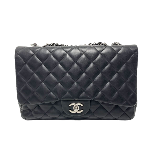 Chanel Classic Flap Jumbo Large Black Lambskin Leather with Silver hardware