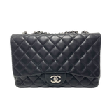 Chanel Classic Flap Jumbo Large Black Lambskin Leather with Silver hardware
