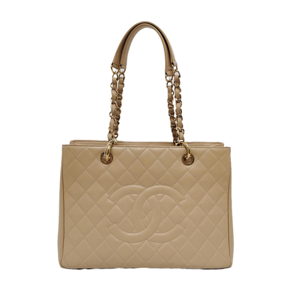 Chanel GST Grand Shopping Tote Beige Caviar Leather GM Gold Hardware