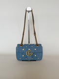 Gucci Denim Matelasse Pearl Studded GG Marmont Shoulder Bag Limited Edition