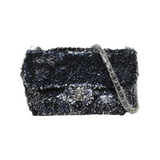 Chanel Paillette Flap Bag Rectangular Mini Glitter Sequins Navy and Silver