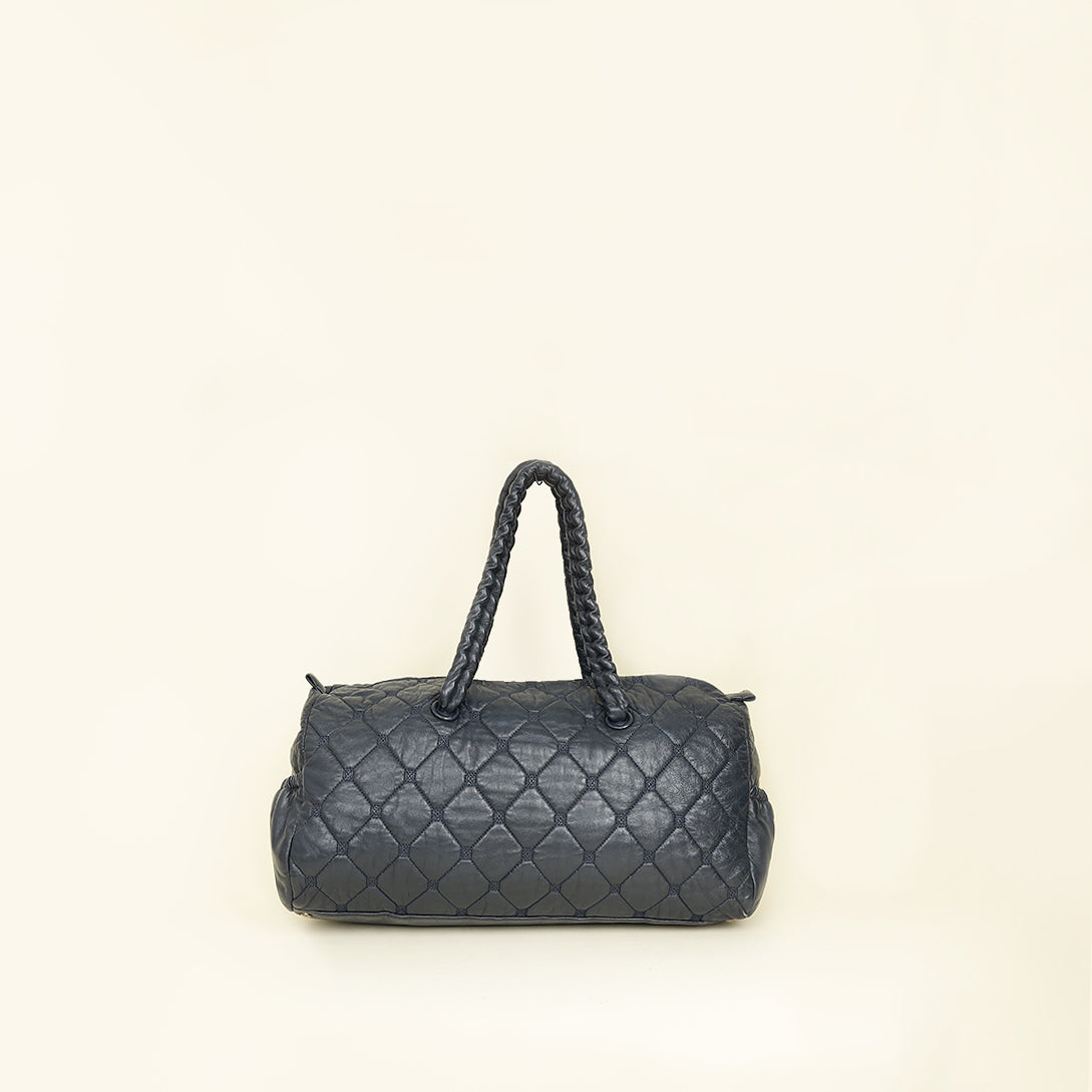 Chanel Indigo Blue CC Quilted Hidden Chain Bowler Bag