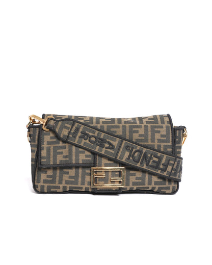 Fendi Tobacco Brown FF Jacquard Fabric Medium Baguette