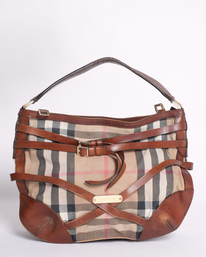 Burberry Brown Ho  Check Canvas and Leather Dutton Hobo