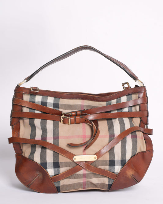 Burberry Brown Ho  Check Canvas and Leather Dutton Hobo