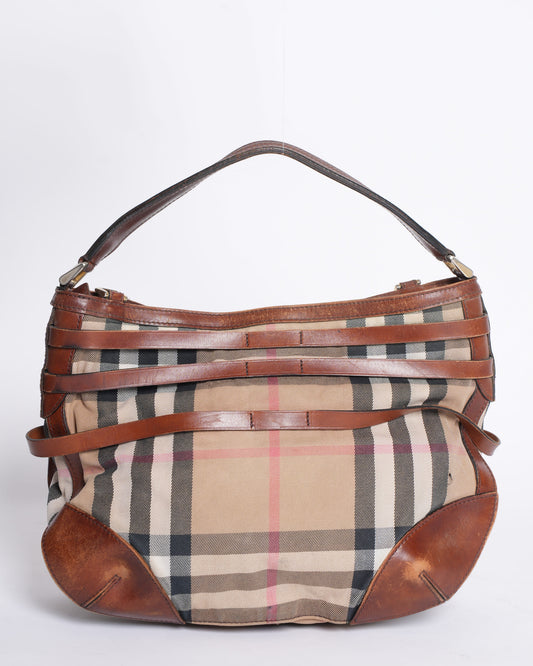 Burberry Brown Ho  Check Canvas and Leather Dutton Hobo