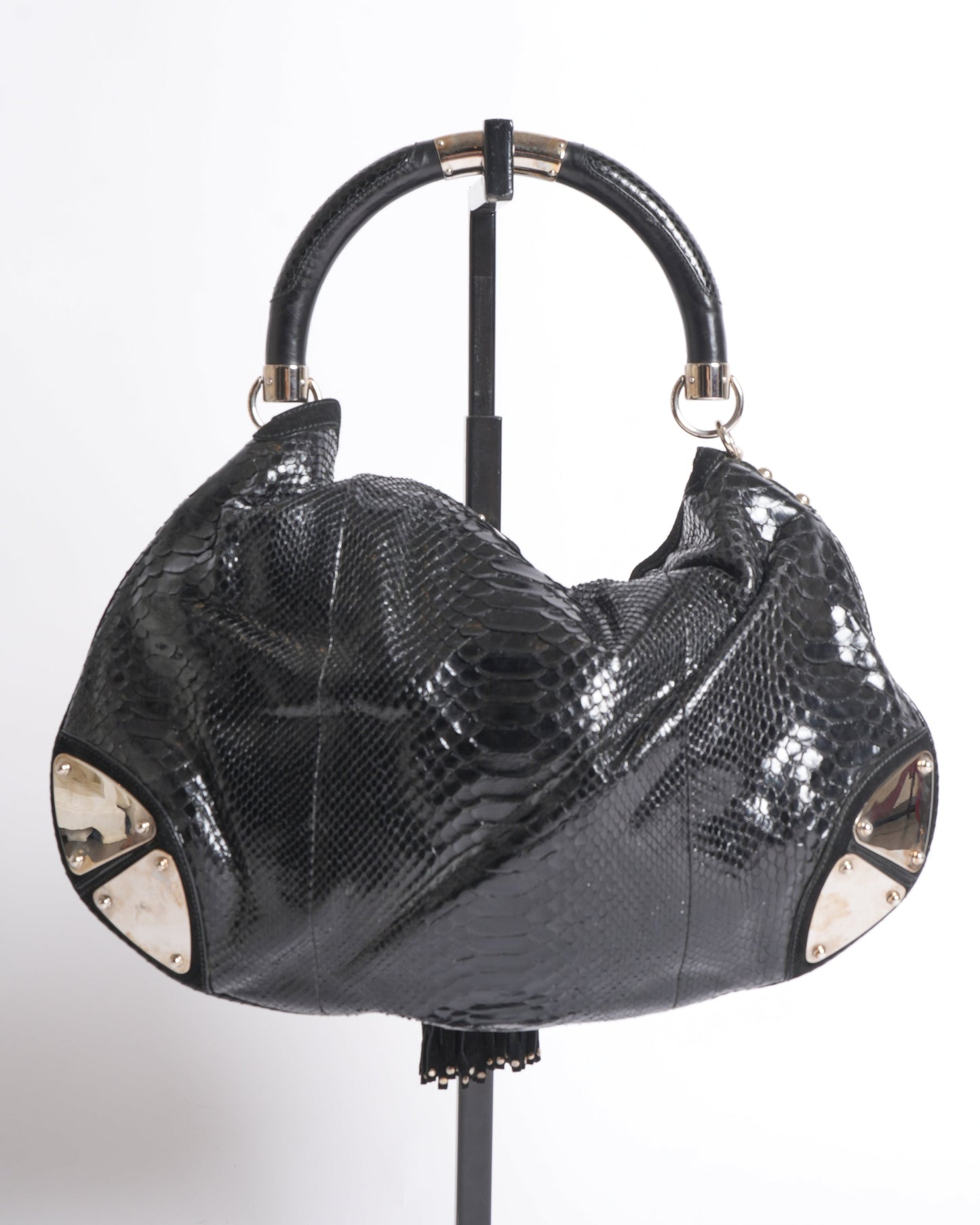 Gucci Indy Puthon Large Handbag In Black