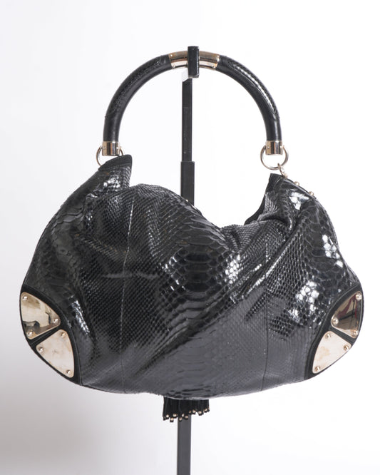 Gucci Indy Puthon Large Handbag In Black