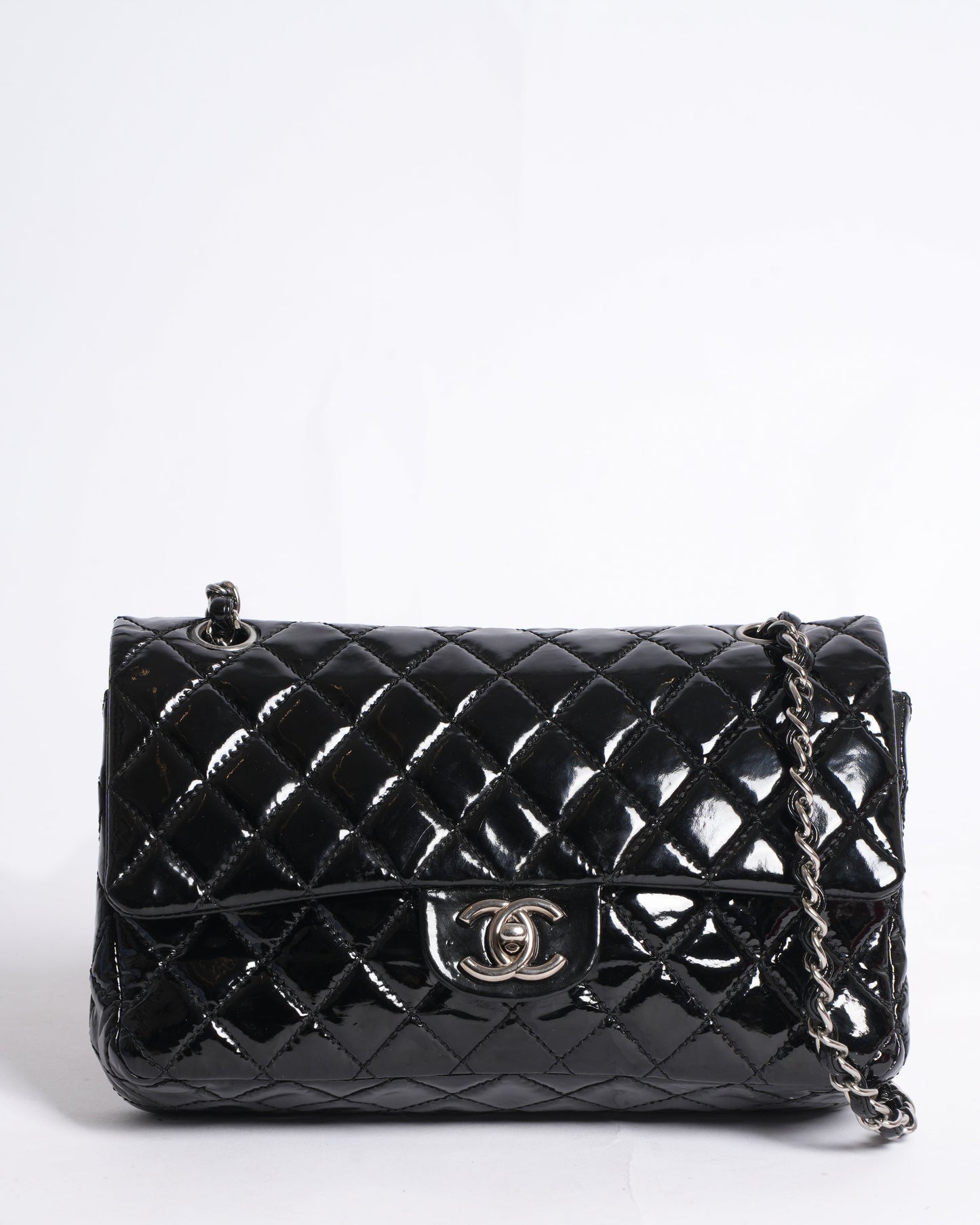 Chanel black medium classic flap bag in patent leather