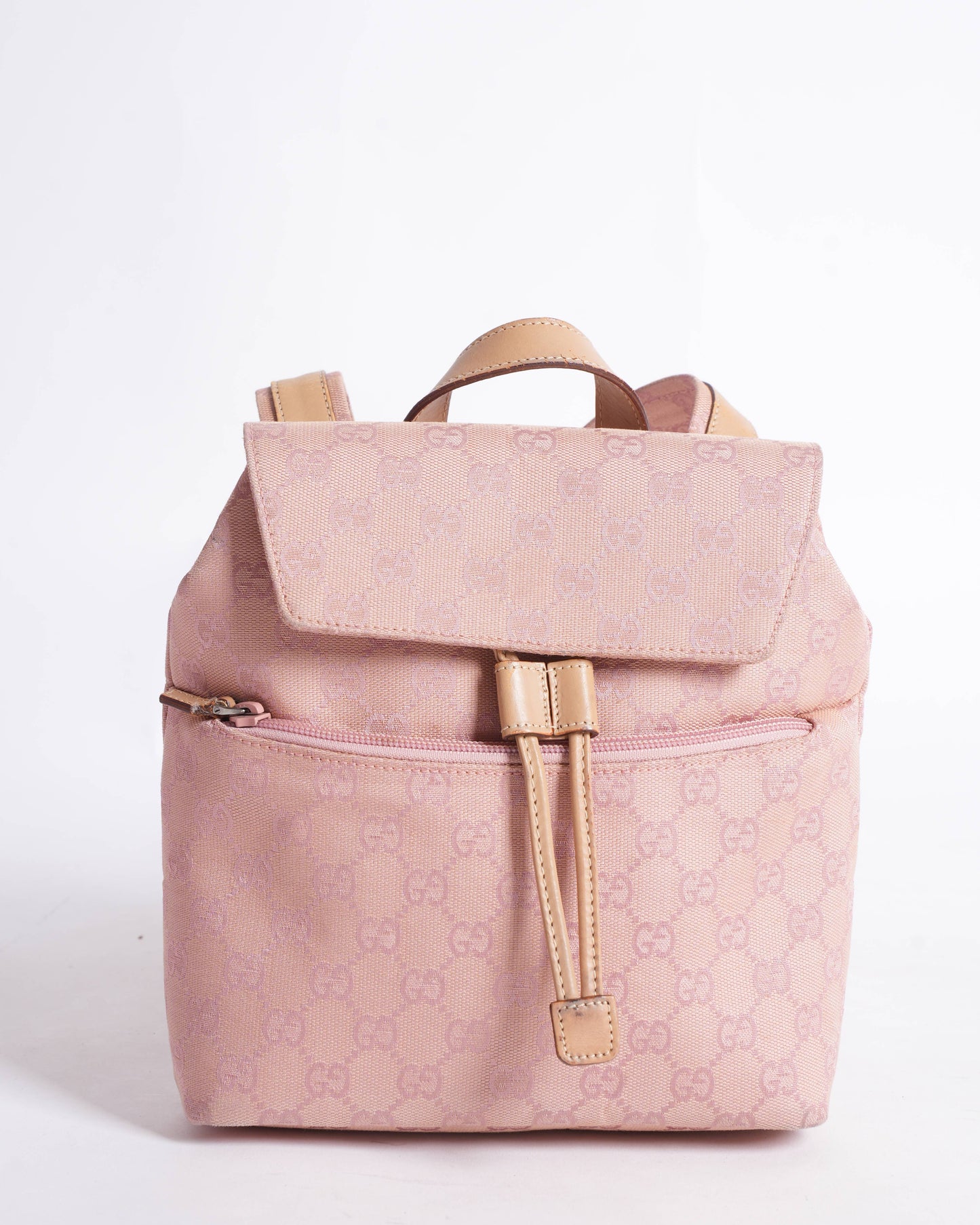 Gucci Monogram Canvas & Leather Backpack In Pink