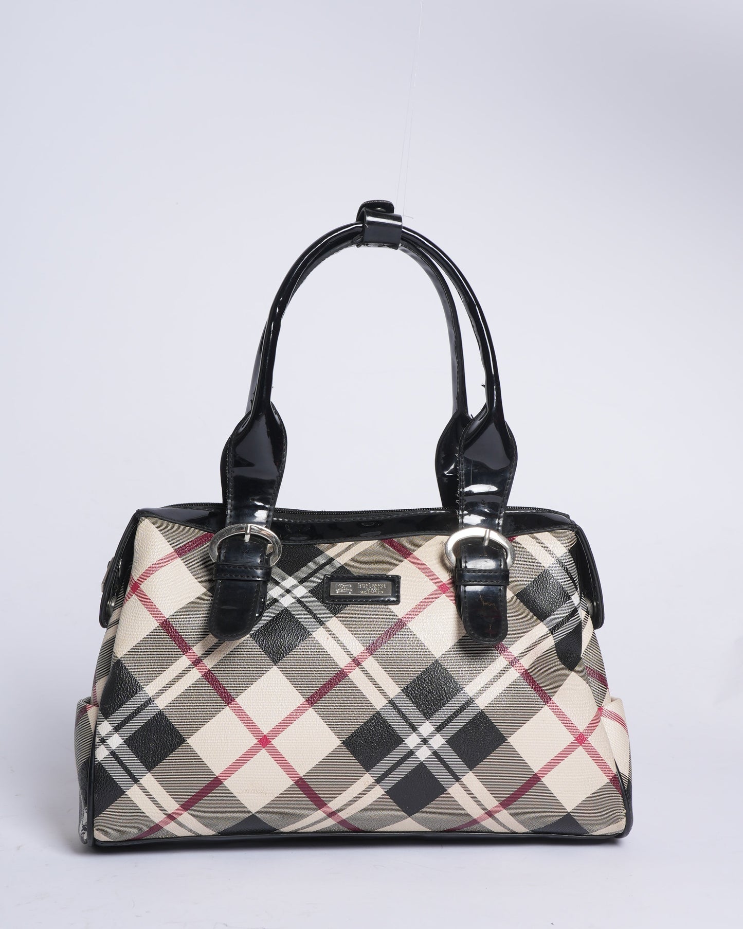 Burberry Nova Checks PU & Patent Leather Boston Bag
