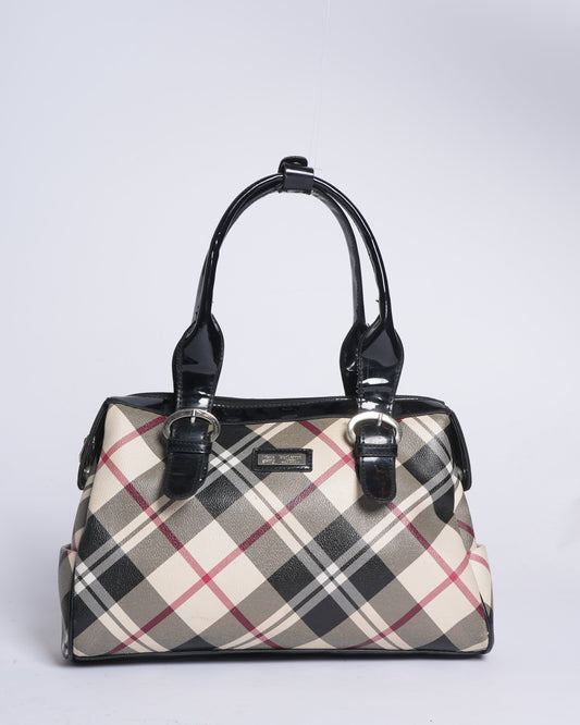 Burberry Nova Checks PU & Patent Leather Boston Bag