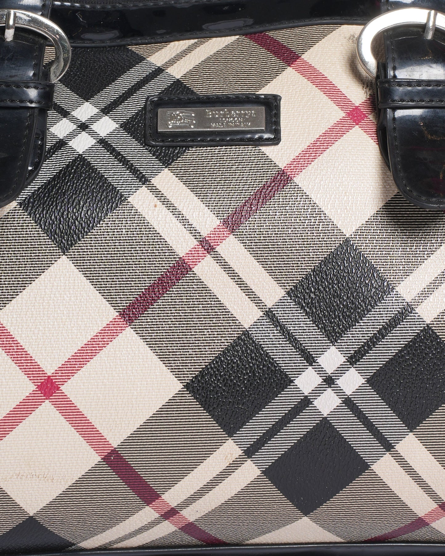 Burberry Nova Checks PU & Patent Leather Boston Bag
