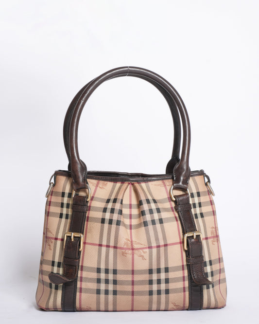 Burberry Beige Haymarket Check Coated Small Tote Bag