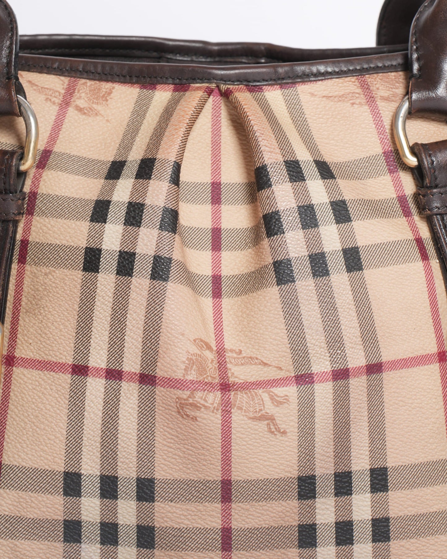 Burberry Beige Haymarket Check Coated Small Tote Bag
