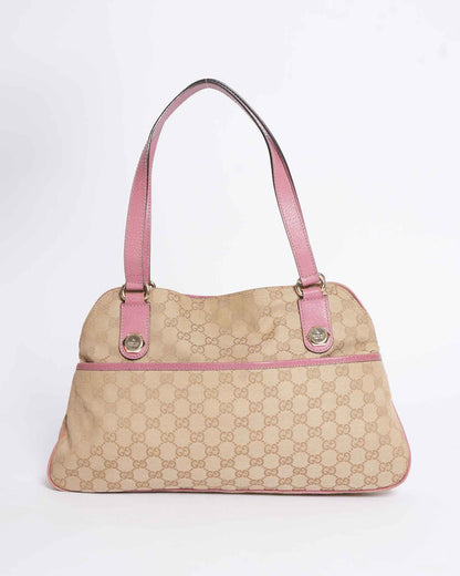 Gucci GG Canvas Tote Bag In Beige & Pink