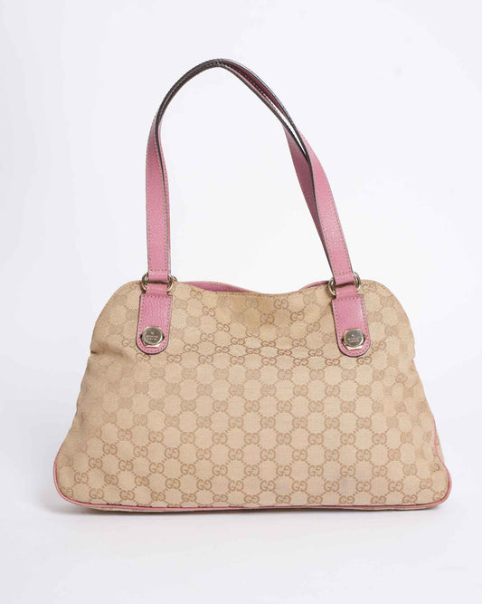 Gucci GG Canvas Tote Bag In Beige & Pink