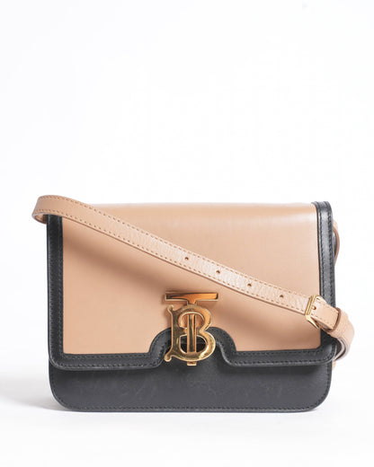 Burberry  TB Flap Crossbody Bag Leather Small Black, Neutral