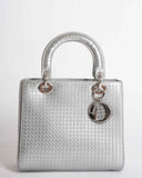 Lady Dior Small Cannage Motif Bag In Metallic Silver