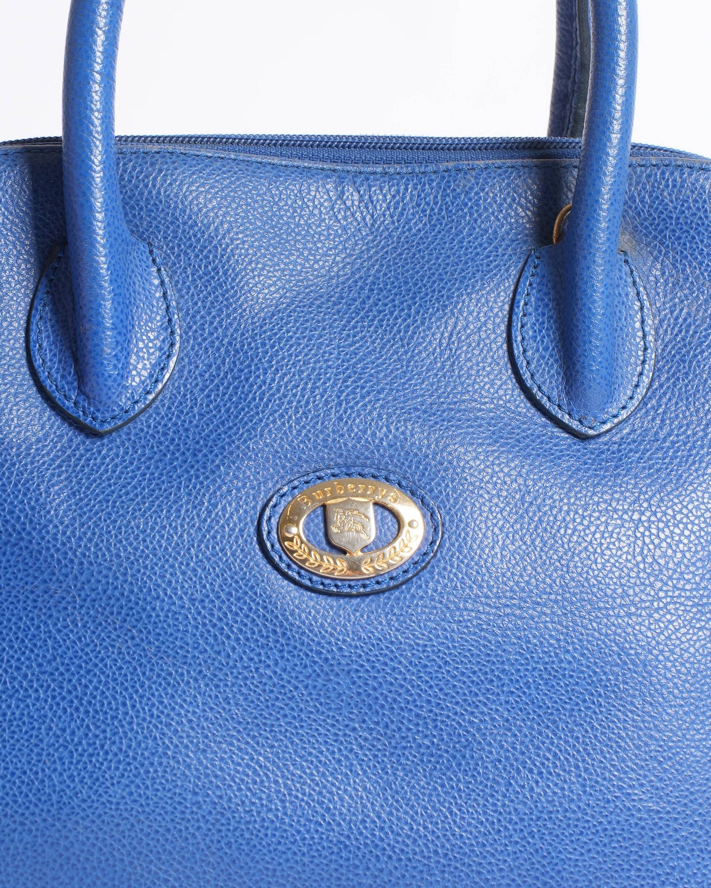 Burberry Navy Blue Pebbled Leather Domed Satchel Handbag