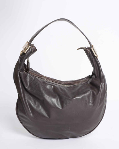Gucci Ribbon Motif Brown Leather Shoulder Bag