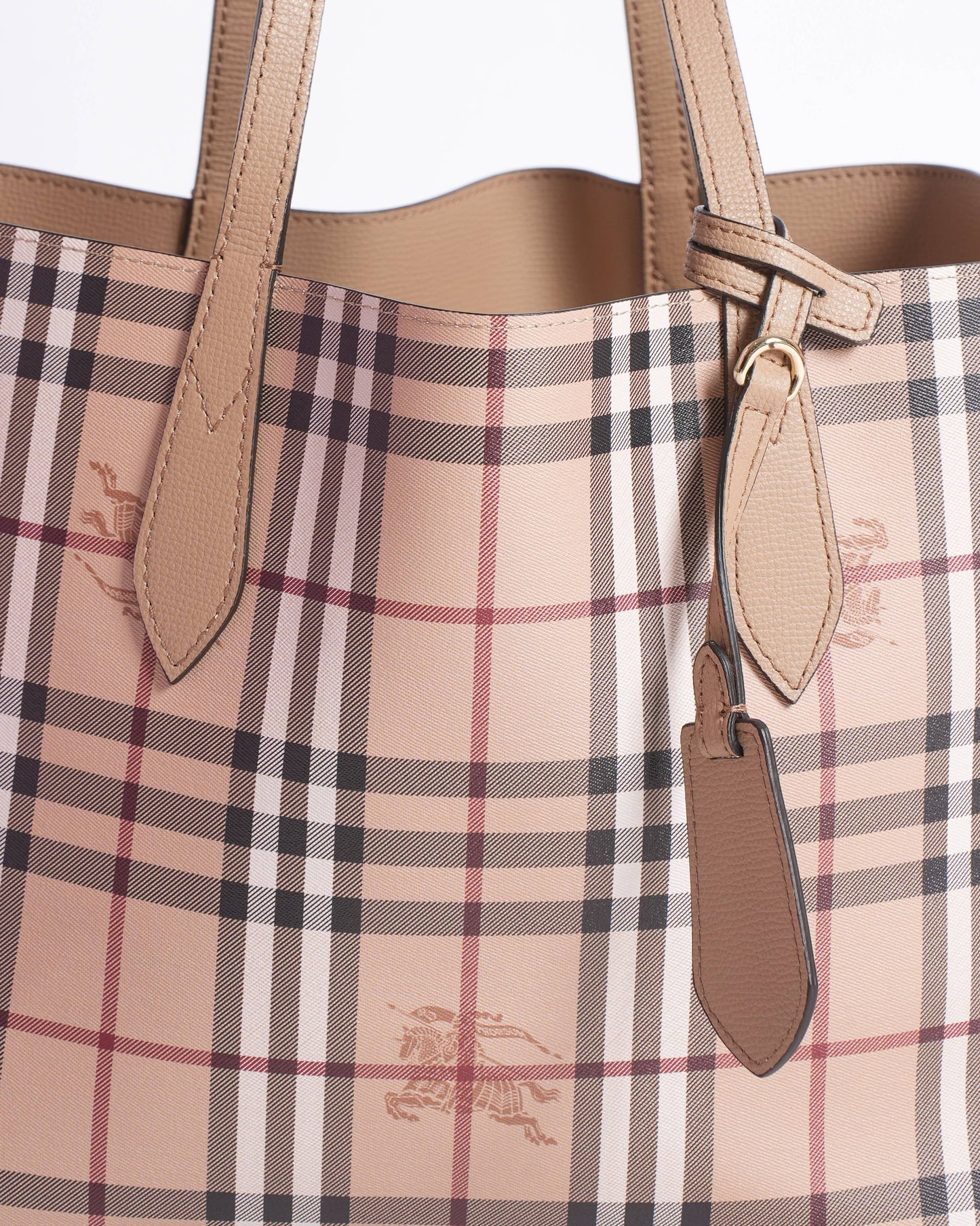 New Burberry  Medium Tote Heymarket Reversible Ho  Check Mid Camel Leather