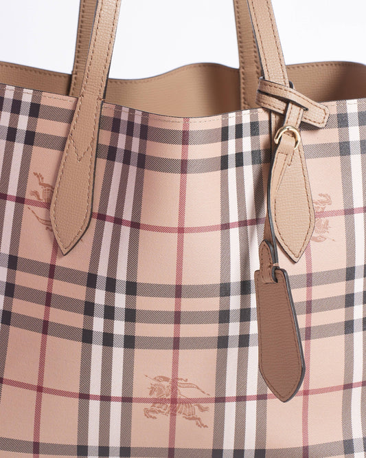 New Burberry  Medium Tote Heymarket Reversible Ho  Check Mid Camel Leather