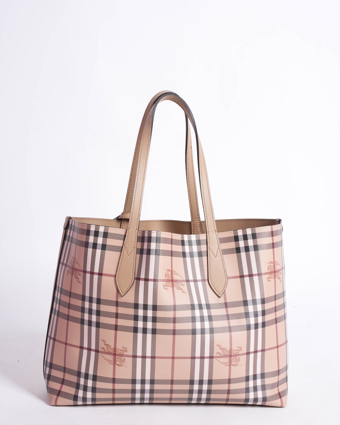 New Burberry  Medium Tote Heymarket Reversible Ho  Check Mid Camel Leather
