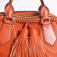 Burberry Orange Leather and Suede Tassel Satchel